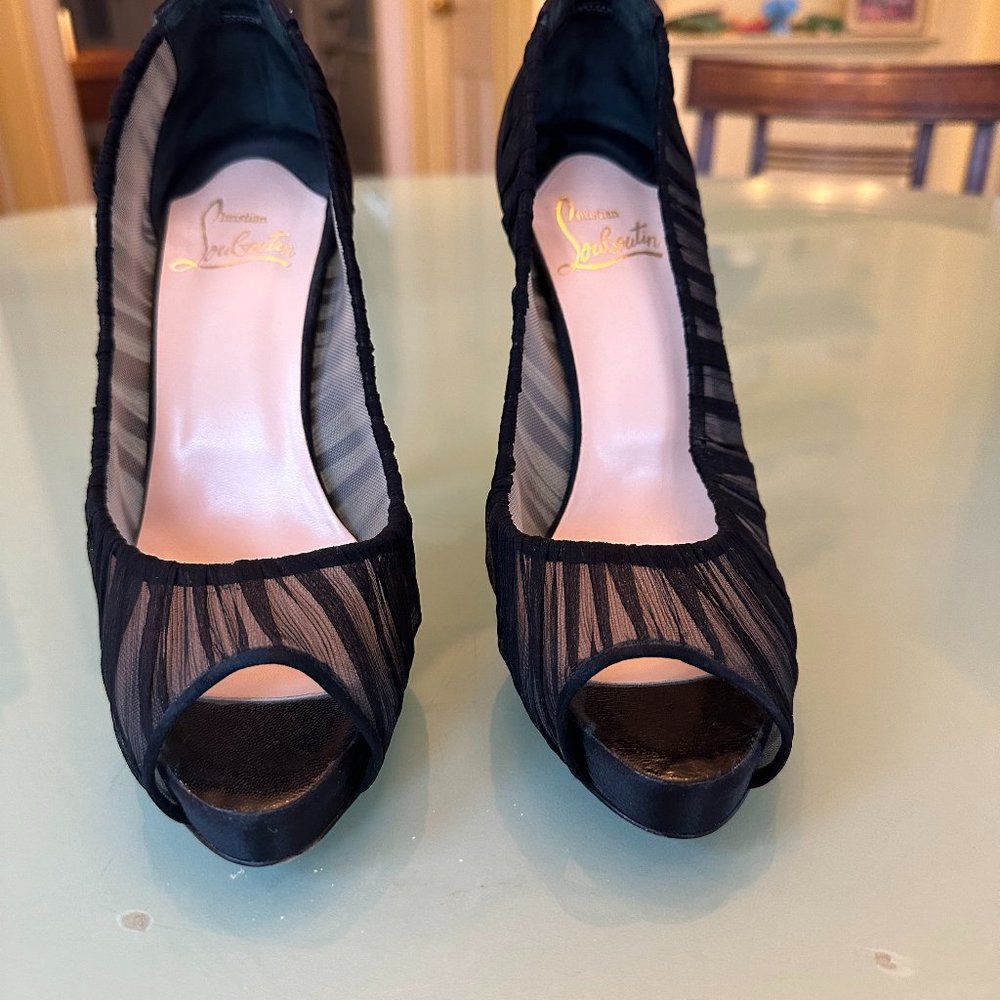 Pleated Black Chiffon Louboutin Pumps 39.5